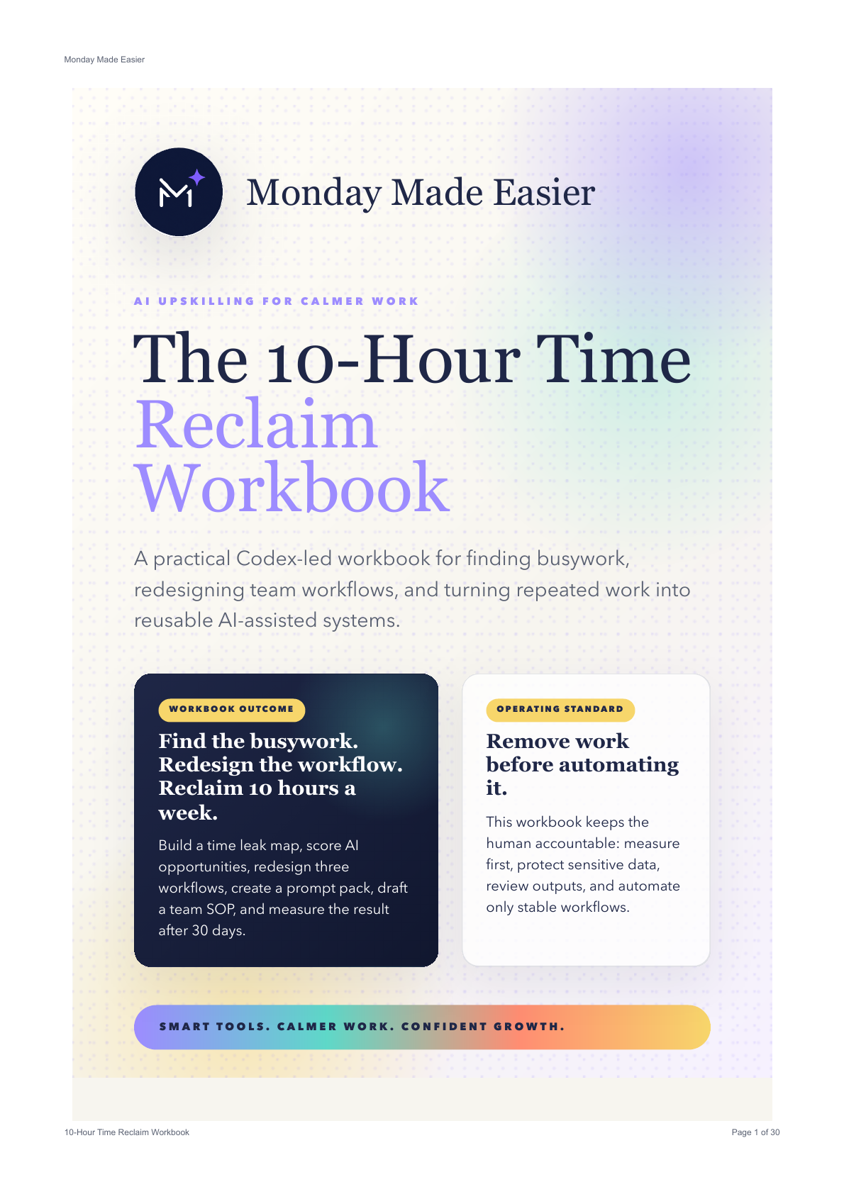 Cover of the 10-Hour Time Reclaim Workbook PDF.