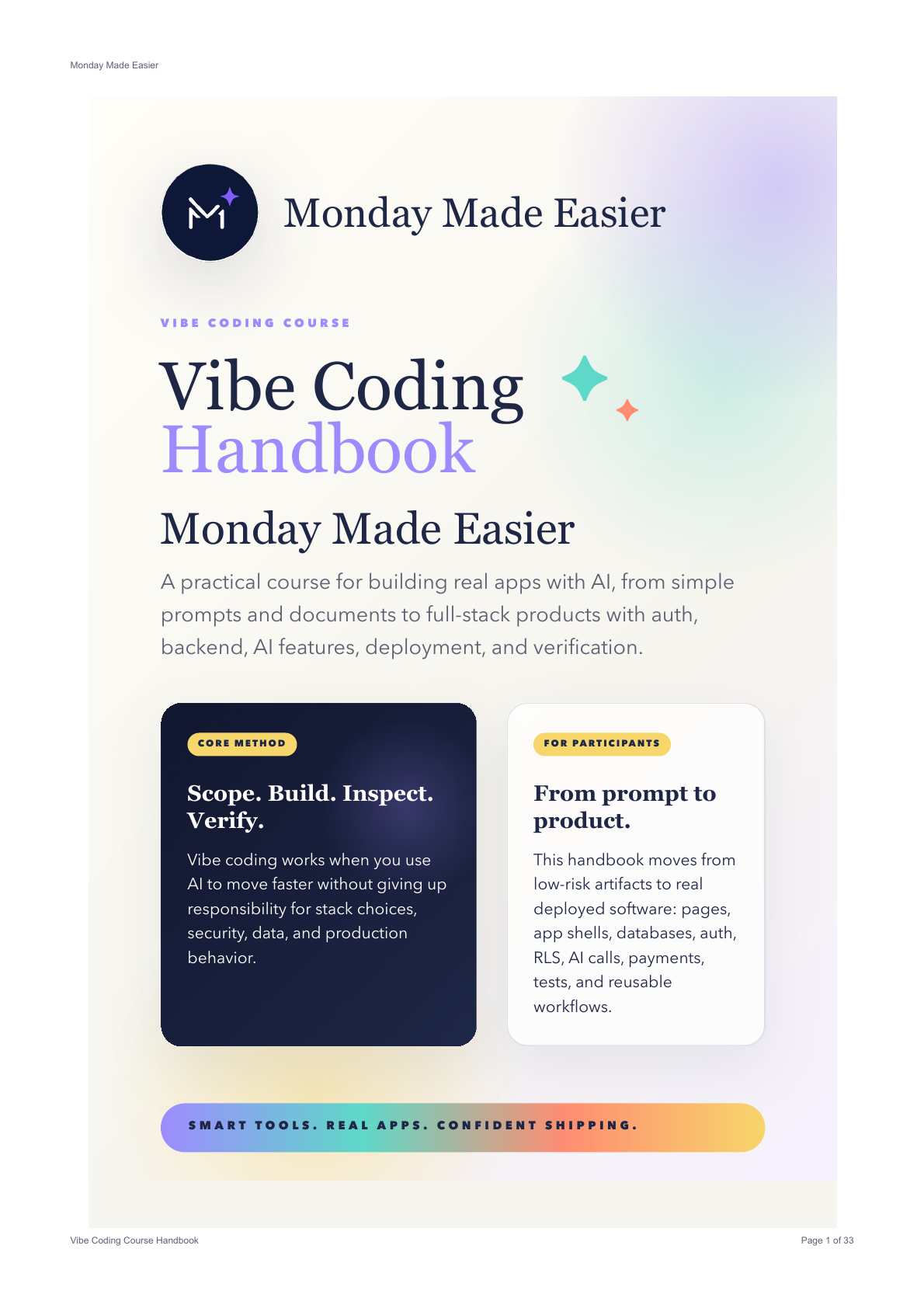 Cover of the Vibe Coding Course Handbook PDF.